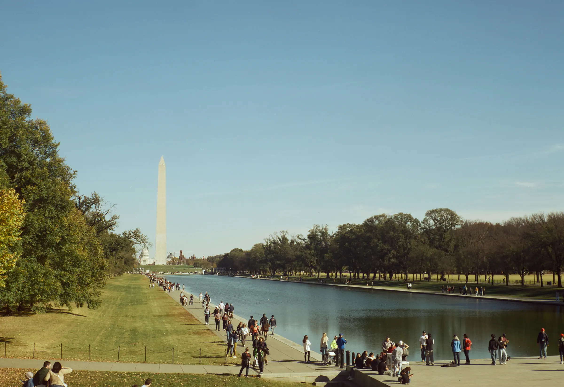 Reflecting pool with washington monument and capitol